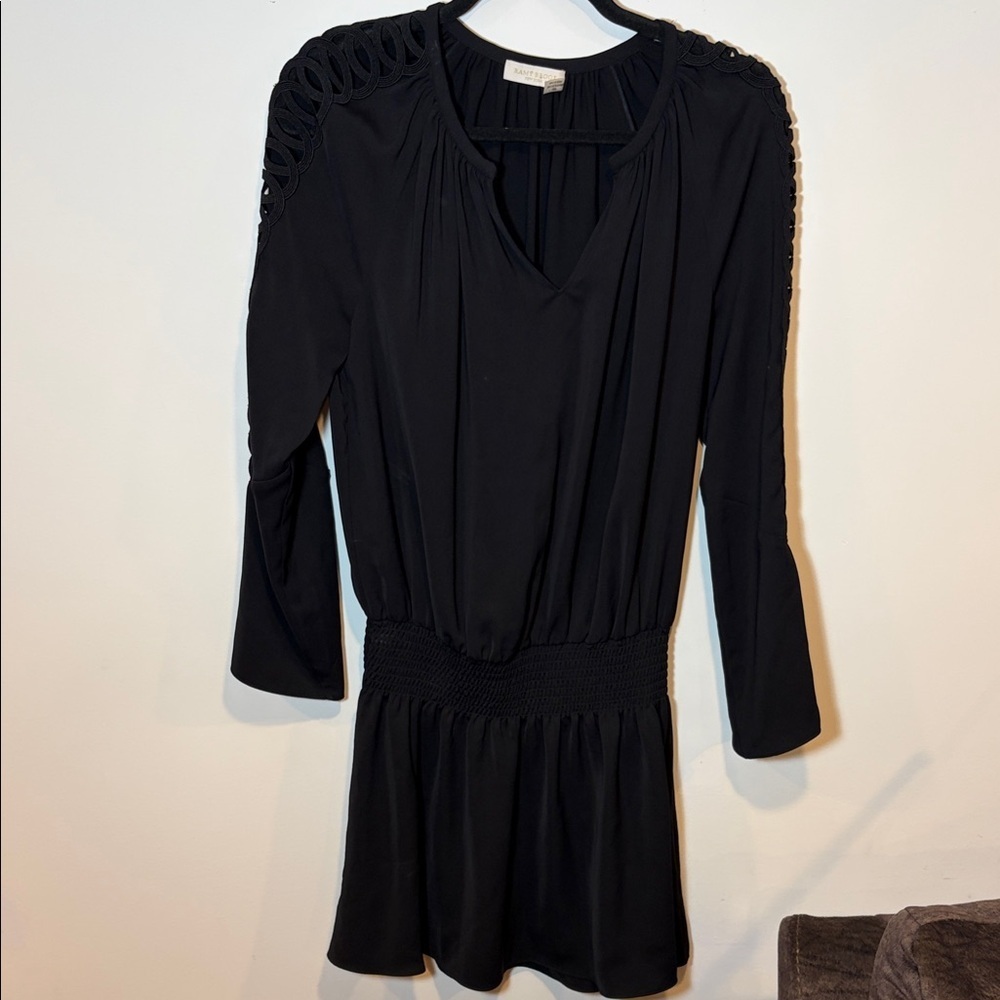 Ramy Brook Smocked Drop Waist Arm Cutout Bell Sleeve Dress - M - Picture 1 of 16